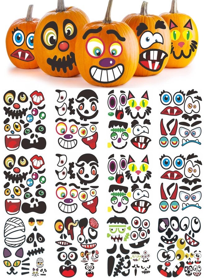INPLUSTOP Halloween Pumpkin Stickers, Make 60 Faces Pumpkin Decorating Stickers with 12 Sticker Sheets Jack O Lantern Stickers - Image 1